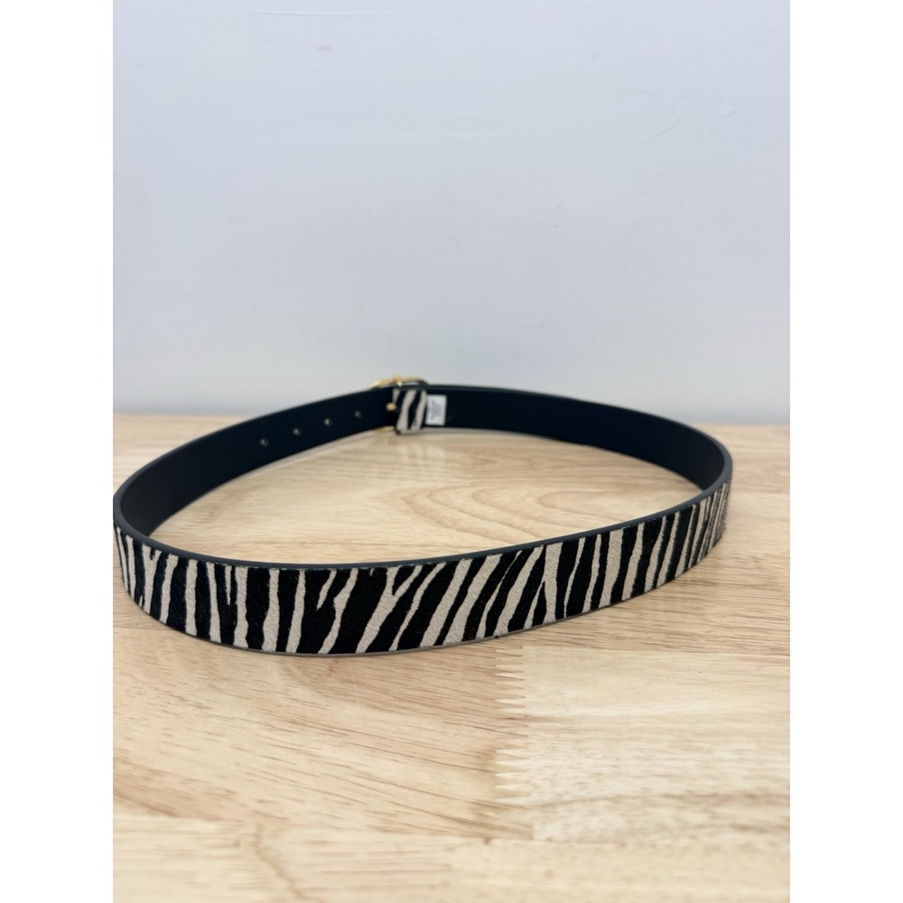 Hallie Zebra Stripe Genuine Calf Hair Leather Belt Small Gold Buckle #52 - Picture 4 of 8